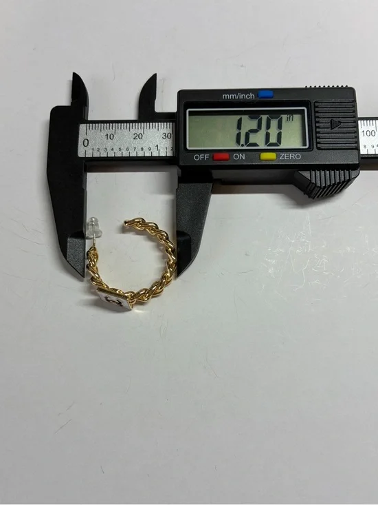 Luxury 18K Gold and White Chain Hoop Earrings with Chanel Logo Plaques - Picture 6 of 7